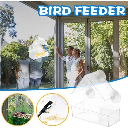 Clear Glass Window Viewing Bird Feeder Hotel Table Seed Peanut Hanging Suction Alimentador Adsorption House Type Bird Feeder #P2