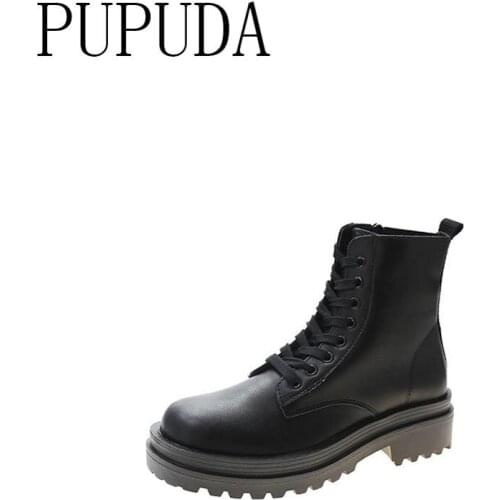 PUPUDA Women boots black platform boots women fashion ankle boots high top shoes female new cowboy shoes 2020
