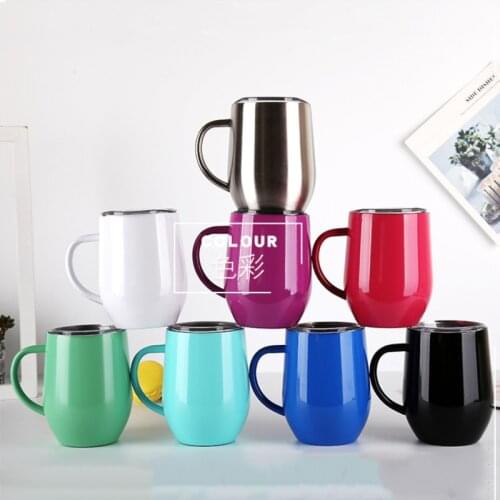 12oz Egg tumbler wine glass coffee mug water cup 18/8 stainless steel insulated vacuum 2-wall thermos with/without handle