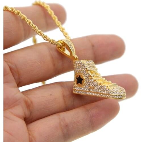 Sparking hip hop bling jewelry micro pave CZ hiphop Rock men boy gift lovely shoes 24" rope chain cubic zirconia necklace boy