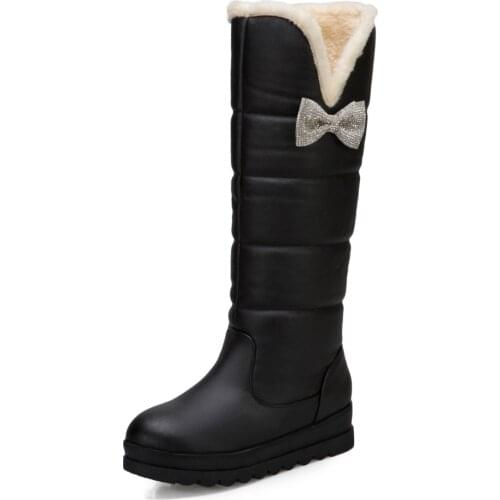 Bowknot Thick-Soled Warm Snow Boots Comfortable And Warm Down Boots With Plush Lining Flat Warm And Knee-Length Boots