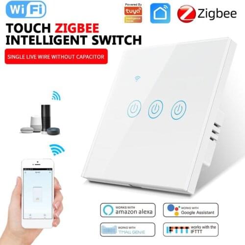 1/2/3 Gang Zigbee Smart Touch Switch No Neutral Line Home Wall Light Switch Support Alexa Google Home Smart Life/Tuya App