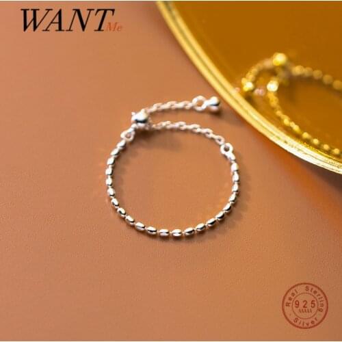 WANTME Genuine 925 Sterling Silver Minimalist Round Bead Adjustable Ring for Women Chic Personality Fashion Chain Jewelry Gift