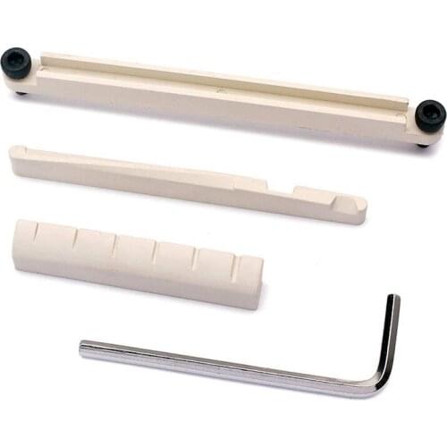XSXS--Guitar Bridge Saddle and Nut Replacement Bone Nut Saddle with Truss Rod Wrench for Acoustic Folk Guitar Mandolin Banjo whi