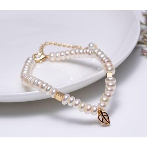 Fashion Leaf Design Decoration Freshwater Pearl Bracelet Adjustable Pearl Bracelet Women Handmade Jewelry Gifts