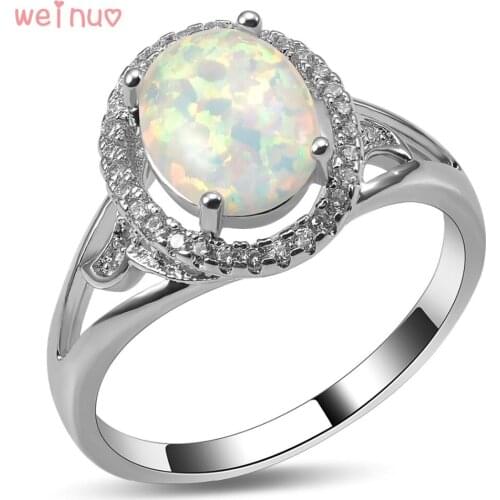 Weinuo White Fire Opal White Crystal Ring 925 Sterling Silver Top Quality Fancy Jewelry Wedding Ring Size 5 6 7 8 9 10 A451