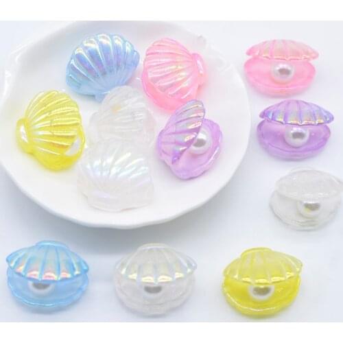 10Pcs 23*20mm Bling Shell Resin Filling Pearl for DIY Baby Headwear Hair Clips Bow Decor Accessories Handmade Crafts Ornament