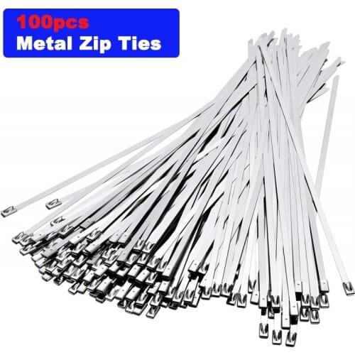 100PCS Multi-Purpose Locking Cable Metal Zip Ties Stainless Steel Cable twist Ties Locking Metal Zip-Exhaust Wrap Coated