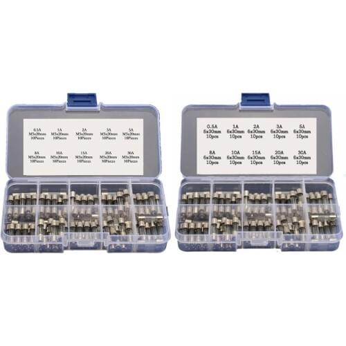 200pcs ( 5x20mm 6x30mm ) Fast-blow Quick Blow Glass Tube Fuses Assorted Set Kit 0.5A 1A 2A 3A 5A 8A 10A 15A 20A 30A