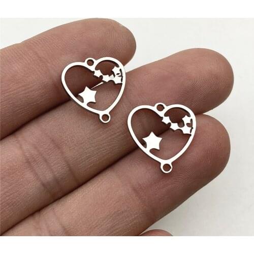 6PCS 14*15mm 100% Stainless Steel Connector Pendant For Jewelry Bracelet Diy Making Handmade Double Pattern Love Heart Charm