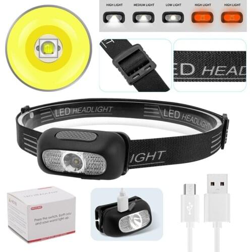 Boruit B7 5000Lm Mini Rechargeable LED Headlamp Body Motion Sensor Headlight Camping Flashlight Head Light Torch Lamp With USB