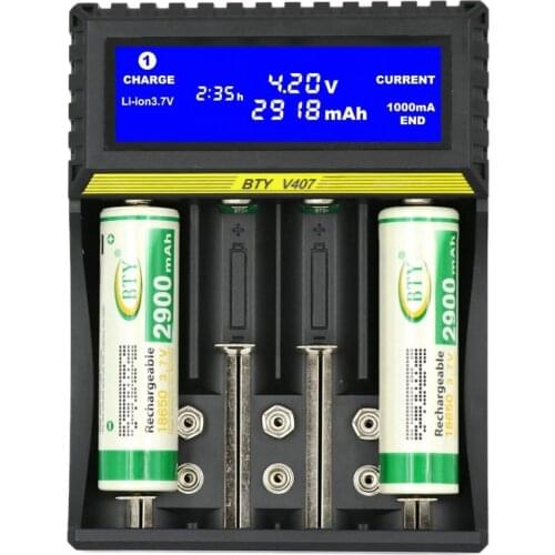 BTY-V407 Battery Charger Li-ion Li-fe Ni-MH Ni-CD Smart Fast Charger for 18650 26650 6F22 9V AA AAA 16340 14500 Battery Charge