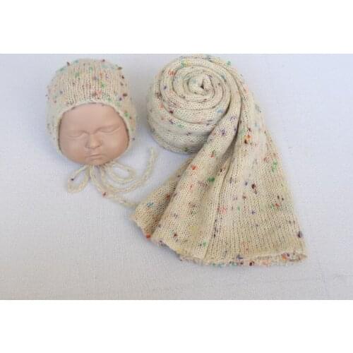 Colorful Newborn Girl Boy Baby Mohair Cap Wrap Crochet Newborn Sleepy Hat Soft Baby Wrap Bonnet for Photography Props shoot