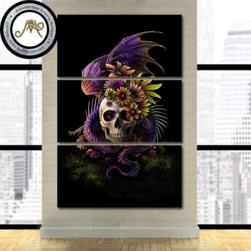 Flowery Skull by Sunima-MysteryArt HD print 3 piece canvas art purple flower Wall Pictures Decoration Pictures CU-3128C