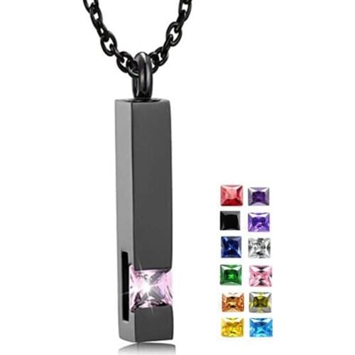 Dropshipping Black Cremation Urn Jewelry Cube Stainless Memorial Ashes Necklace Pendant 12 Kinds Birthstone Keepsake Jewelry