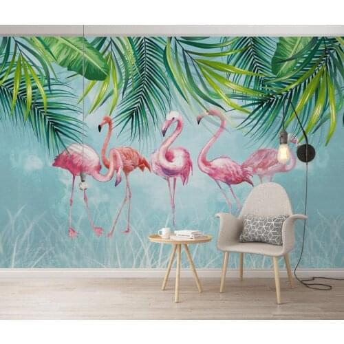 Custom size mural tropical plant flamingo background wall mural decoration home decoration bedroom decoration 3d wallpaper mural