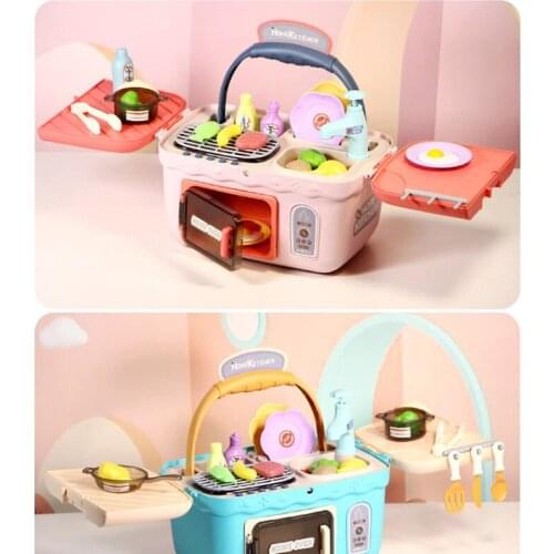 Simulation Tableware Toy DIY Children’s Pretend Cook Play Toy Picnic Kitchenette Sound Effect Lighting Simulation Cooking Gifts