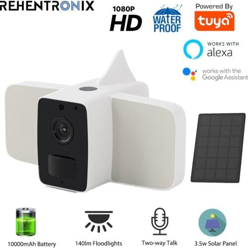 Tuya WiFi Solar Floodlight Security Camera 1080P Outdoor Battery Powered IP Camera 140lm Wireless Security Floodlights Camera