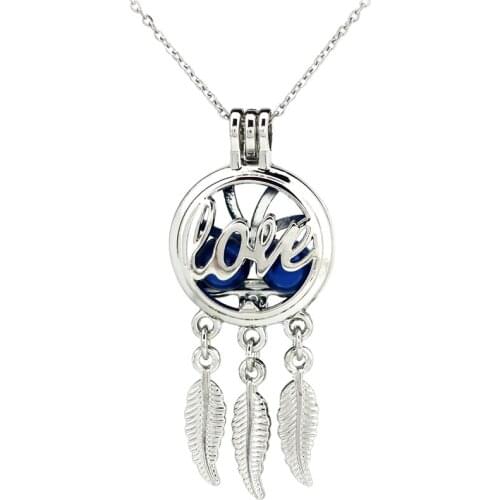 K790 Silver Alloy Beaty Dream Catcher Letter Love Leaf Pearl Cage Pendant Chain Aroma Essential Oil Diffuser Locket Necklace