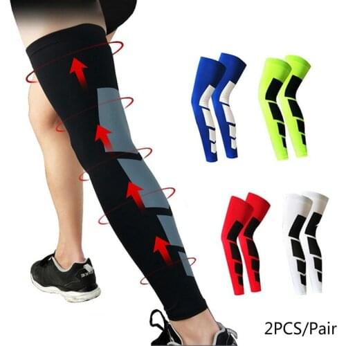 2PCS Sports Compression Full Leg Sleeves Sun Protection Long Knee Calf Shin Support for Running Basketball Football Cycling