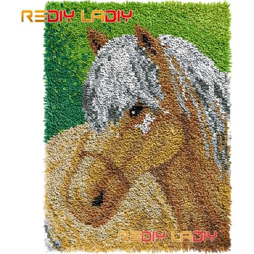 Latch Hook Rug Brown Horse Crocheting Wall Tapestry Kits DIY Carpet Rug Chunky Yarn Needlework Knitted Floor Mat Hobby & Crafts
