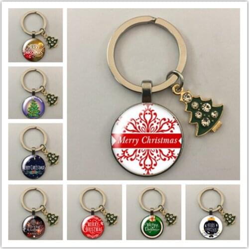 Merry Christmas Letter Art Word Style Gift Round Glass Glass Cabochon Keychain Ornament Gift