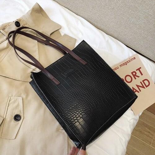 Fashion Large Capacity Causal Shoulder Bags for Women PU Leather Fringe Purse Handbags Retro Crocodile Pattern Shopper Tote