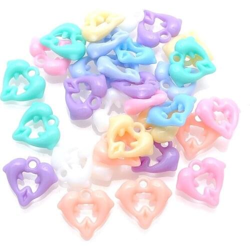 Cartoon Dolphin Heart Ice Cream Color Beaded Acrylic Loose Charm Beads DIY Kids Jewelry Making Accessories 200pcs IC-33