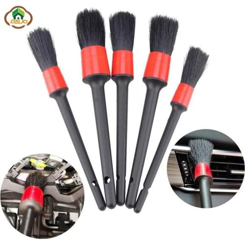 MSJO Car Cleaning Brush Set Auto 5pc Natural For Car Interior Gap Wheel Air Condit Detailing Multifunction Computer Clean Brush