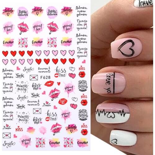 Valentines Love Letter Flower Sliders Stickers for Nails Manicuring Nail Art Decoration Floral Sexy Girl Adhensive 3D Sticker