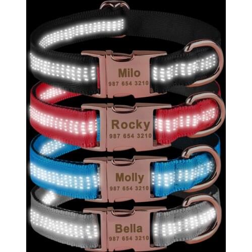 Nylon Dog Collar Free Engraved Dog ID Tags Personalized Small Large Puppy Name Pet Accessories Dog Reflective Collars Luminous