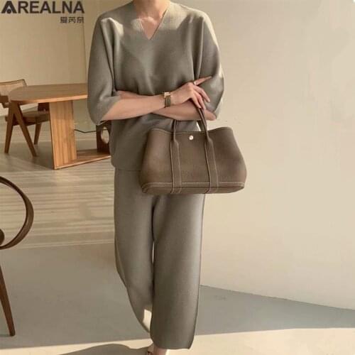 Autumn Korean Fashion Knitted Two Piece Set Women Loose Pullover Sweater + Wide Leg Pants Knitwear 2 piece sets womens outfits