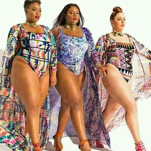 Sexy Women Monokini with Long Cover Up Plus Size Swimming Costume U Neck Bathing Suit New Swimwear Beachwear 4XL 5XL