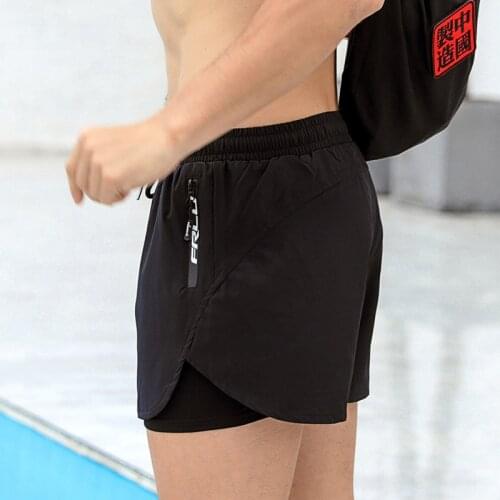 Zip Pocket Board Shorts Beach Mens Swimming Shorts Surf Swim Trunks Swimwear Men Swimsuit Elastic Quick Dry Running Boardshorts