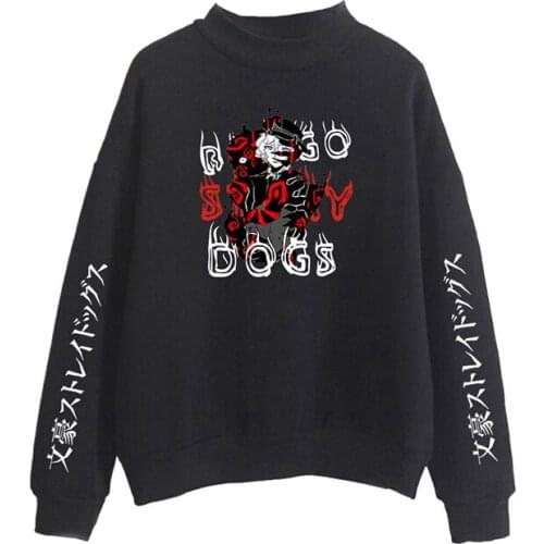 Japanese Harajuku Anime Bungo Stray Dogs High Collar Long Sleeve Hoodies Tops Men Women Capless Sweatshirts Pullover Clothes 4XL