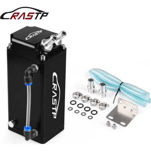 RASTP Square 0.75L Universal Billet Aluminum Racing Engine Oil Fuel Catch Reservoir Tank Can With Hose Indicator RS-OCC018