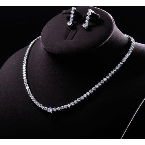 YAN MEI Silver Color AAA CZ Necklace+Earring Jewelry Set For Bride Bridal Wedding GLDTN0134