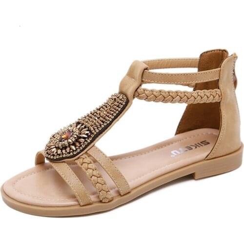 WomenS Summer Shoes 2021 New Fashion Sandals Female Dress For Woman Crystal Beaded Flat Beaded Sandals 35 36 37 38 39 40 41 42