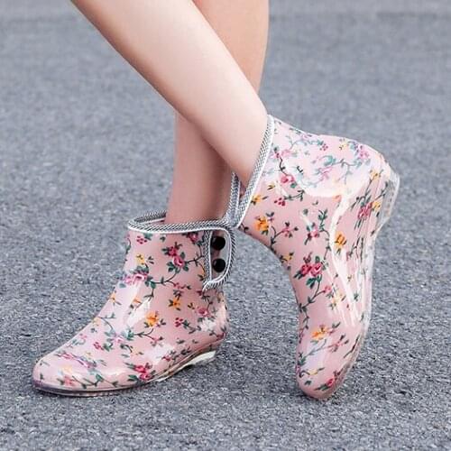 New Woman Rain Boot Women Print Jelly Wedge Ankle Boots Womens Waterproof High Top Shoe Ladies Footwear Female Fashion Shoes