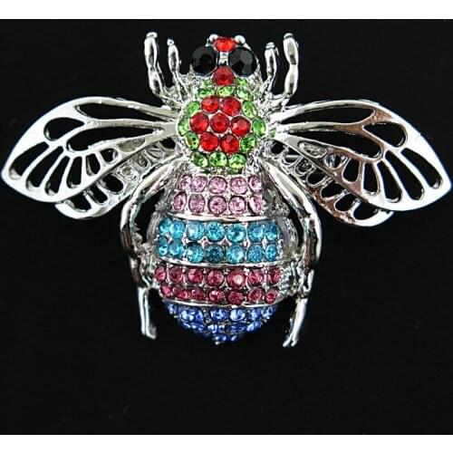Silver Colors multicolor Rhinestone Bee Brooches for Women Vintage Jewelry Fashion Insect Brooch Pin High Quality
