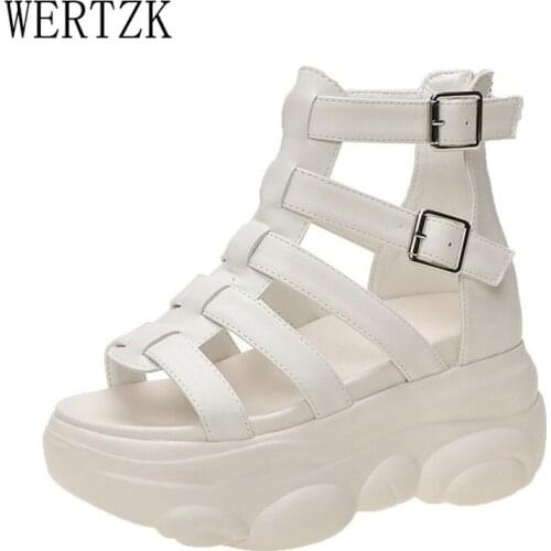 New Fashion Leather Hollow Out Gladiator Platform Sandals Women Wedge High Heels Summer Shoes Woman Punk Chunky Sandalias