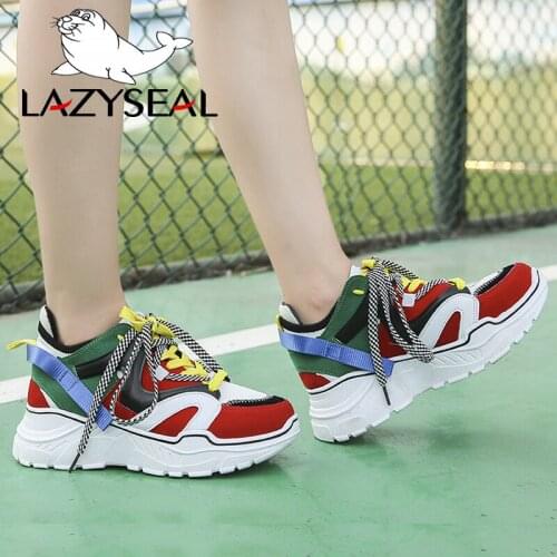 LazySeal Air Mesh Sneakers Women Shoes Woman Height Increasing 2 cm Ankle Boots For Women Lace-up Round Toe Ladies Walking Shoes