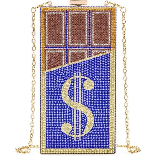 Chocolate Shape Women Crystal Clutch Evening Bags Party Cocktail Rhinestone Handbags Money Clutch Purse