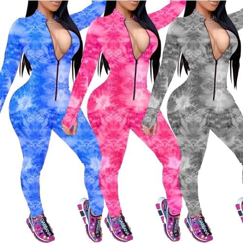 Spring Autumn Ladies Printing Jumpsuit 2020 New Fashion Women Sexy Long Sleeve Zipper Slim Style Casual Siamese Trousers