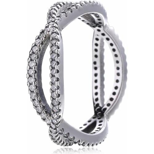 New 925 Sterling Silver pandora Ring Entwined Silver Feature With Crystal Rings For Women Wedding Party Gift Fine Jewelry