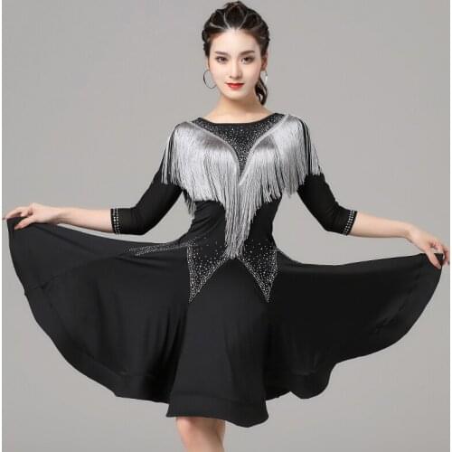 Latin Dance Performance Dress For Women Professional Competition Clothing Tassel Rhinestone Tango Samba Dancewear VDB3646