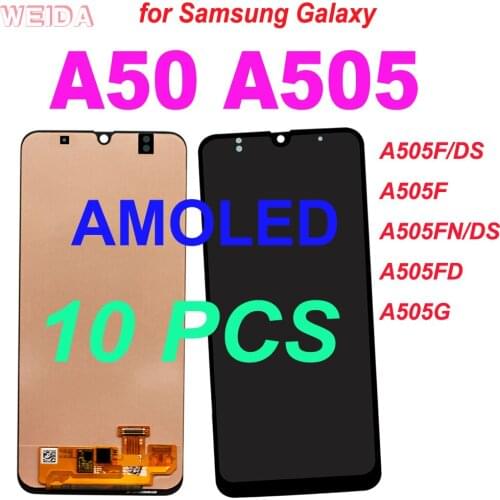 10 PCS Super AMOLED For Samsung Galaxy A50 LCD Display A505 SM-A505FN/DS A505F/DS Touch Screen Digitizer Assembly for A50 LCD
