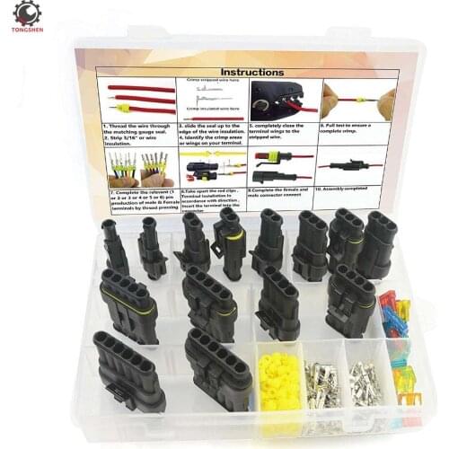 14Set Car Automotive Waterproof Electrical Connector Plug Terminals Heat Shrink 3/4/5/6 Pin Way with 24Pcs Fuses Lamp Connector