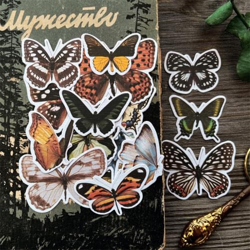 16pcs / bag cloth paper vintage butterfly material DIY scrapbooking album diary mobile phone happy plan decoration material