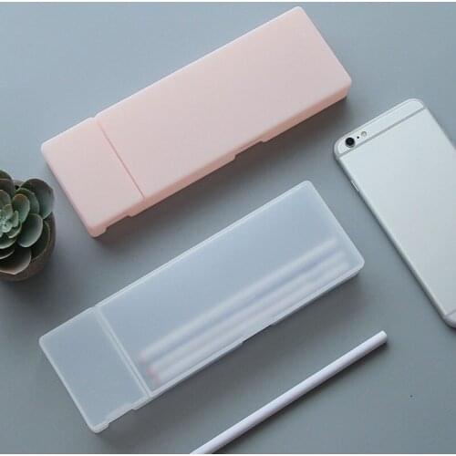 2021 Korea Multifunctional Translucent Frosted Pencil Case Solid Color Simple Stationery Storage Box School Supplies Wholesale